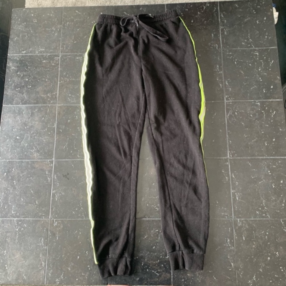 Black Joggers with Neon Green Stripe Size XS